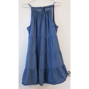 Chambray Halter Tiered Babydoll Dress XL